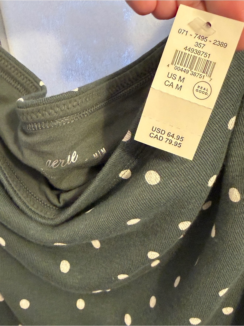 Aerie Olive Green Polka Dot Strapless Midi Dress NWT - Picture 3 of 3